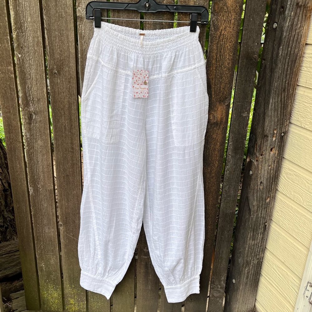 Free People Wm’s Textured 100% Cotton Lightweight Harem Pants NWT Ivory Sz XS